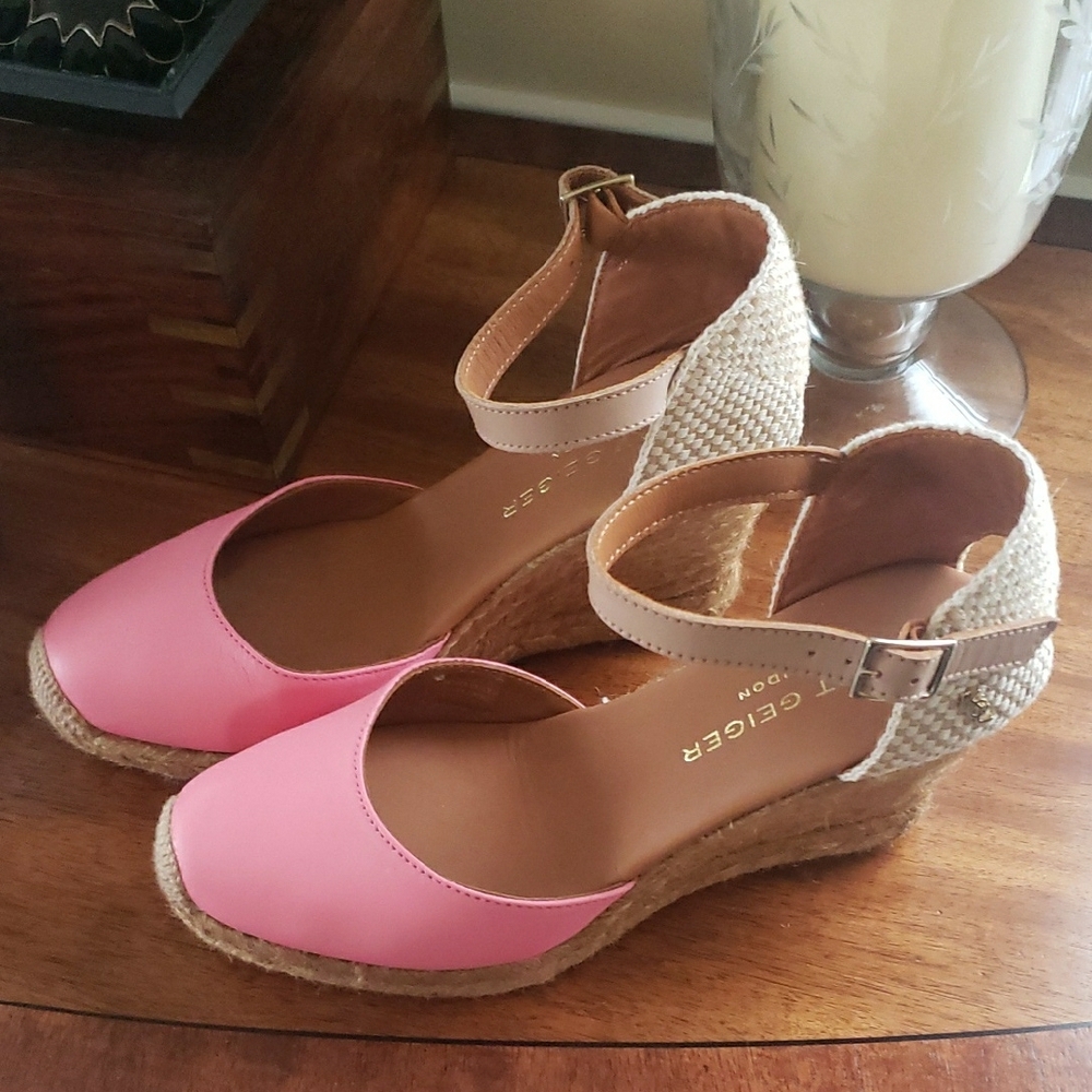 Kurt Geiger Pink and Tan Espadrille Wedges. NWOT